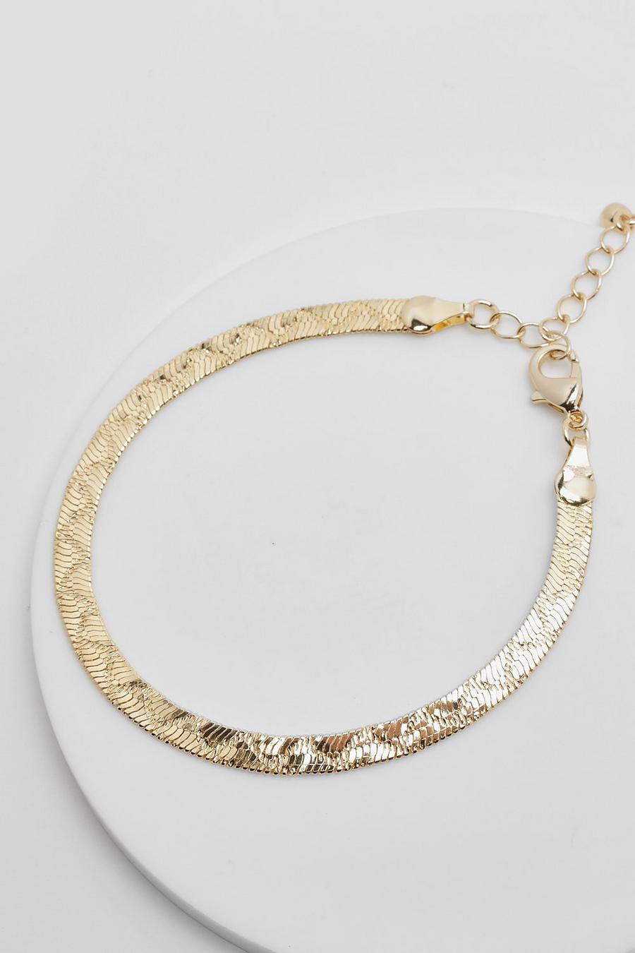 Gold metallic Braid Etched Snake Chain Bracelet image number 1