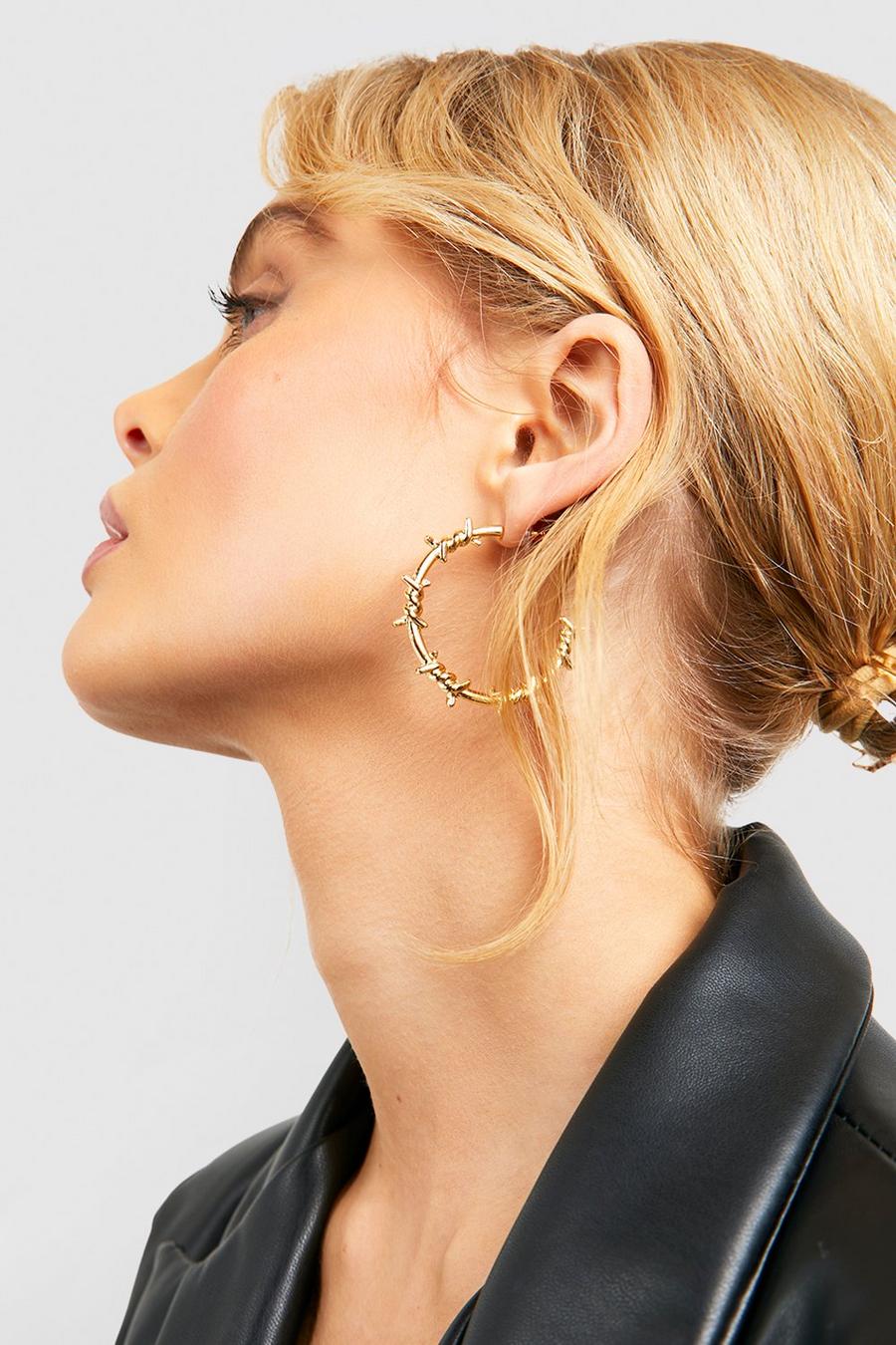 Gold metallic Barb Hoop Earrings image number 1