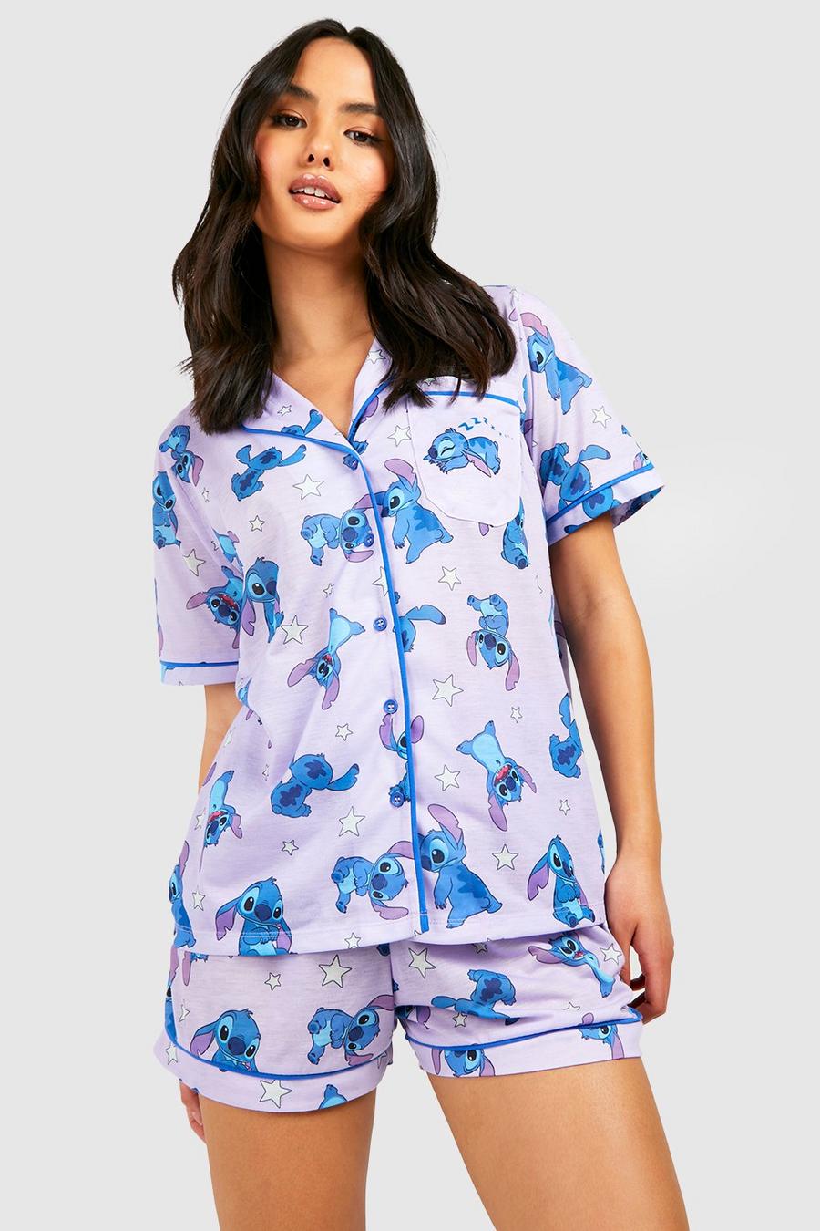 Lilac Disney Lilo & Stitch Jersey Button Up Pyjama Short Set image number 1