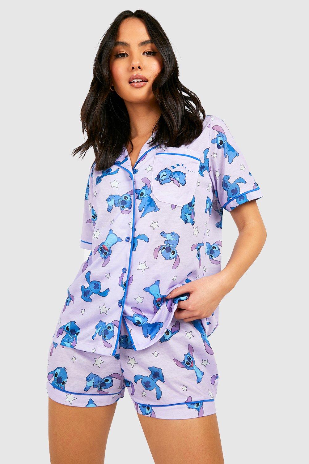 Disney Lilo Stitch Jersey Button Up Pyjama Short Set boohoo