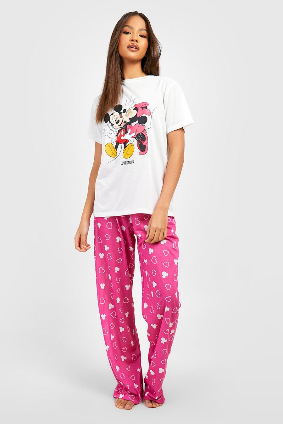 Pink Disney Minnie & Mickey Lovestruck Pyjama Trouser Set image number 1