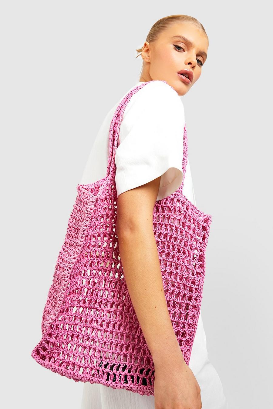 Pink Crochet Tote Bag image number 1