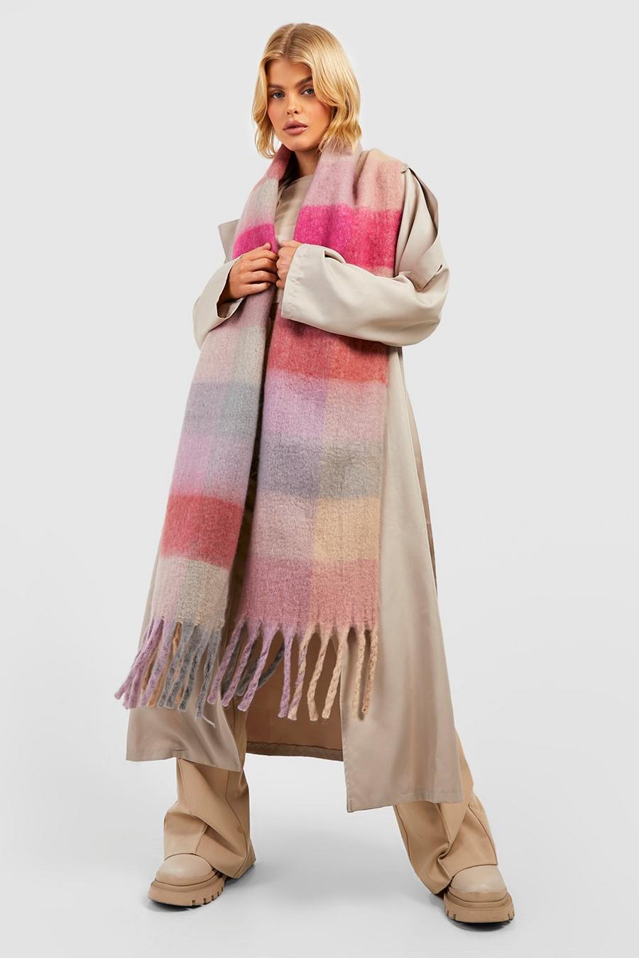 Chunky Pink Check Fringe Scarf  image number 1