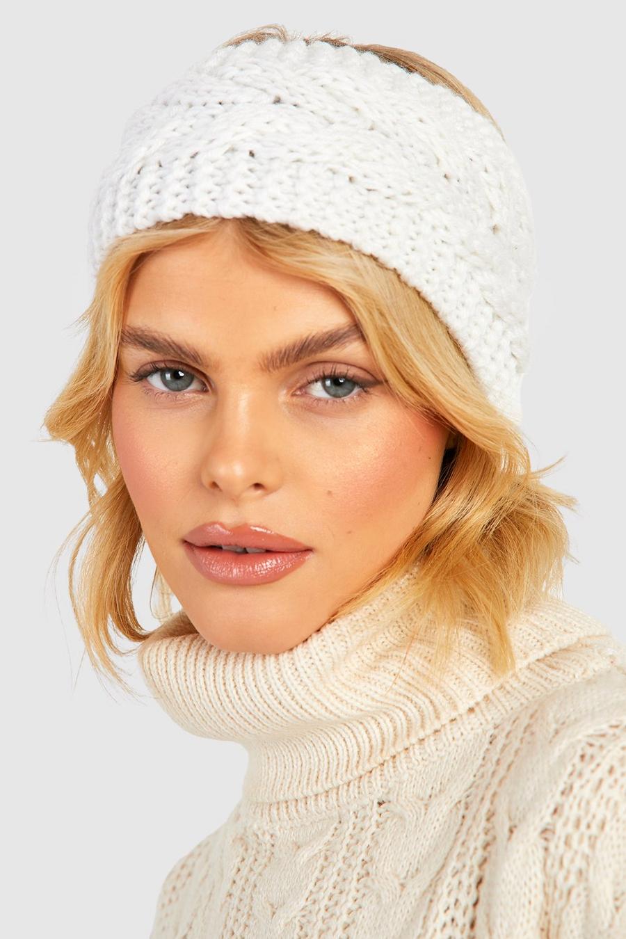 White Cable Knit Headband image number 1