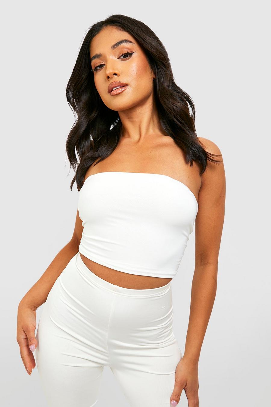 White Petite Double Layer Slinky Bandeau Top  image number 1