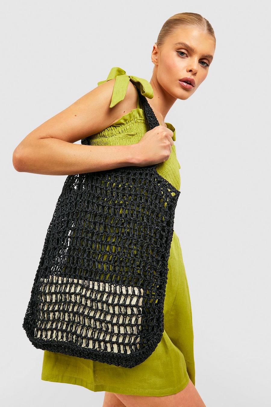 Black Crochet Tote Bag image number 1