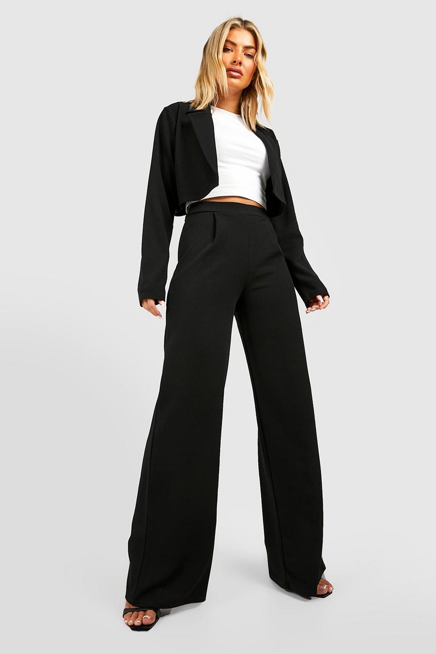 Black Basic Jersey Wide Leg Trousers image number 1
