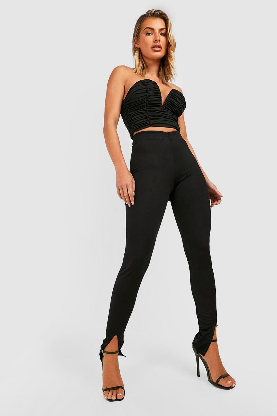 Black Crepe High Waisted Split Front Skinny Trousers image number 1