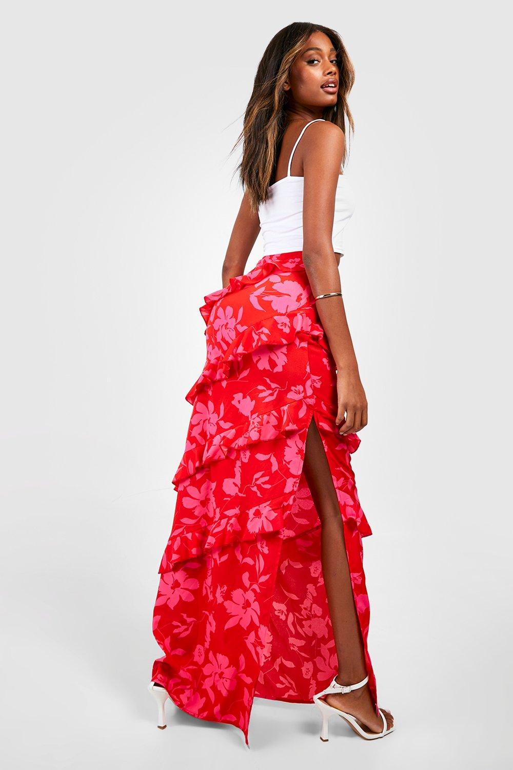 Floral Frill Slip Maxi Skirt