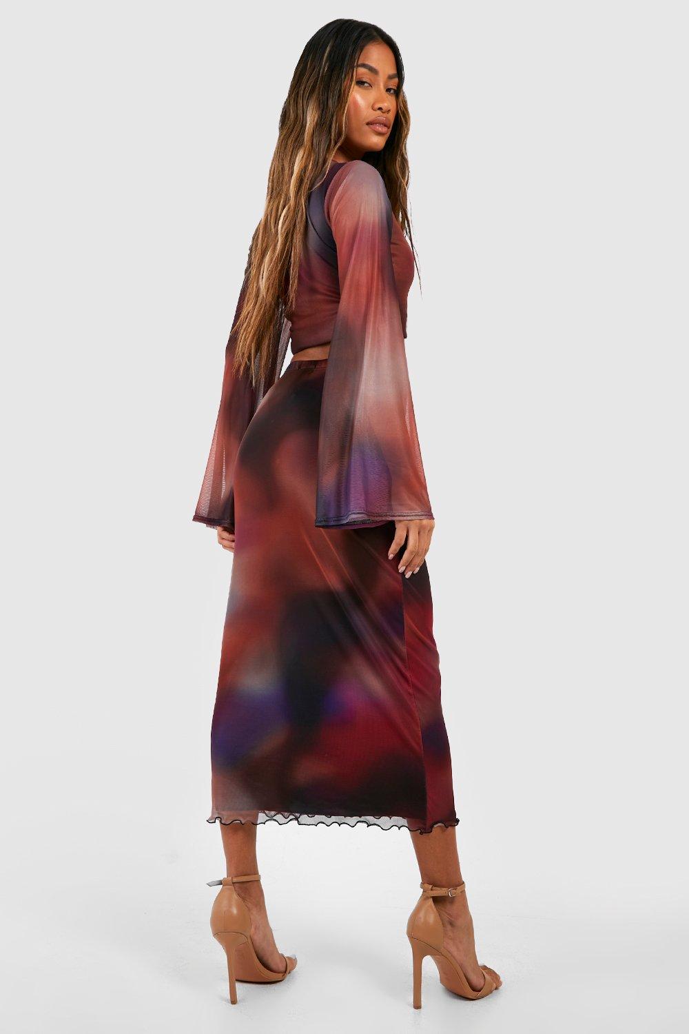 Tie Dye Mesh Overlay Midi Slip Skirt