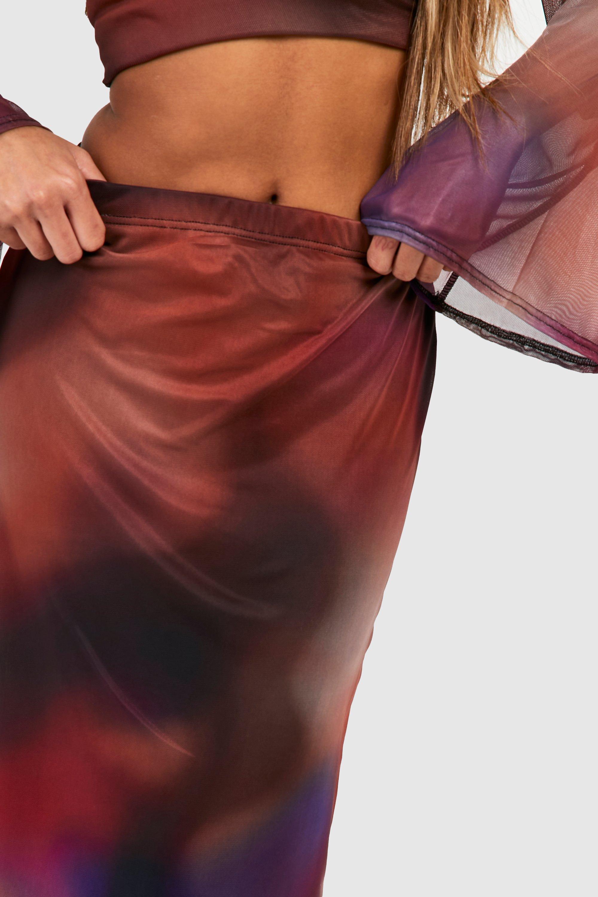 Tie Dye Mesh Overlay Midi Slip Skirt