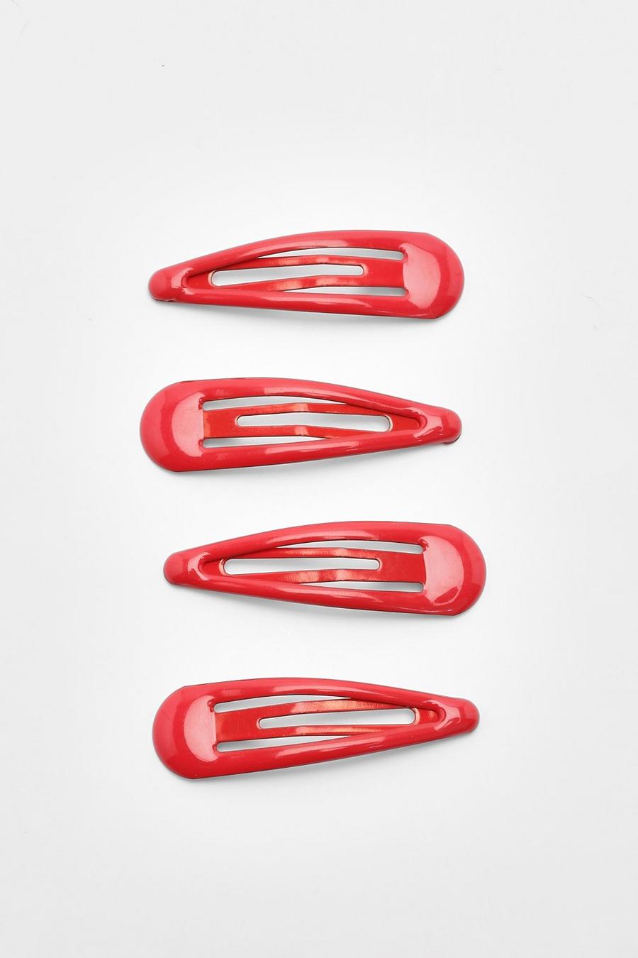 Red 4 Pack Snap Hair Clips image number 1
