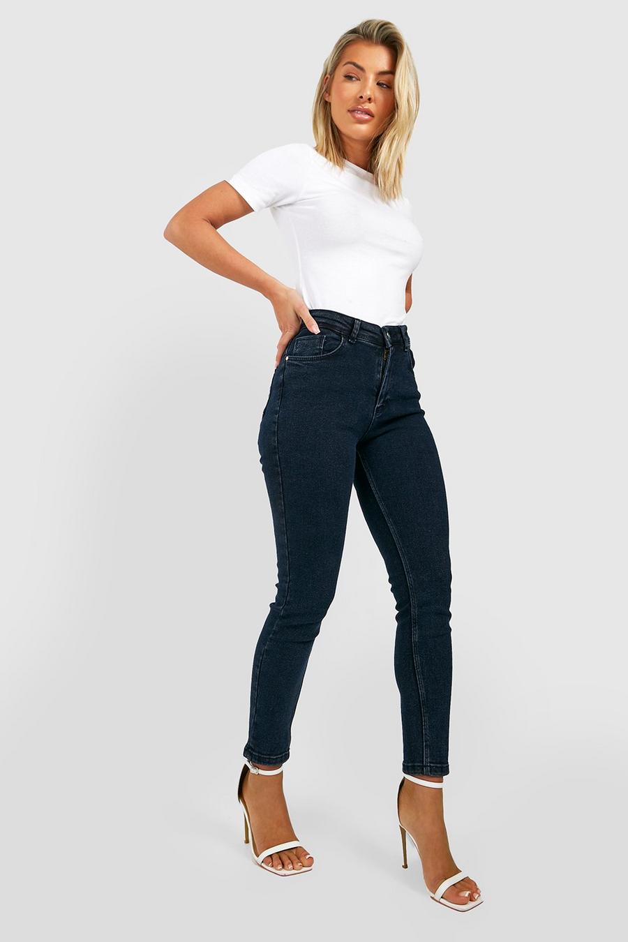 Dark blue High Waisted Stretch Clean Skinny Jeans image number 1