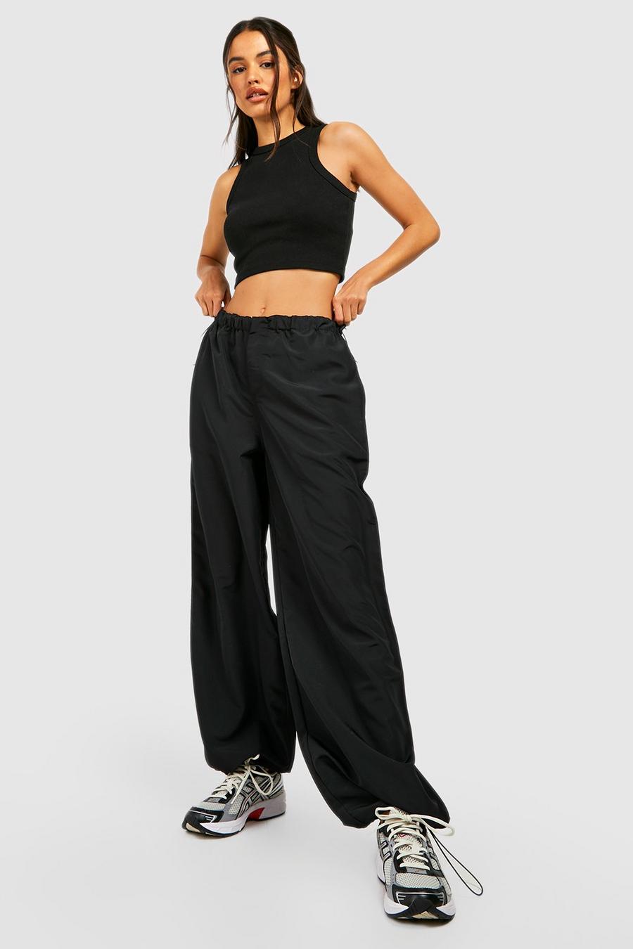Black Soft Touch Adjustable Waist Wide Leg Cargo Trousers image number 1