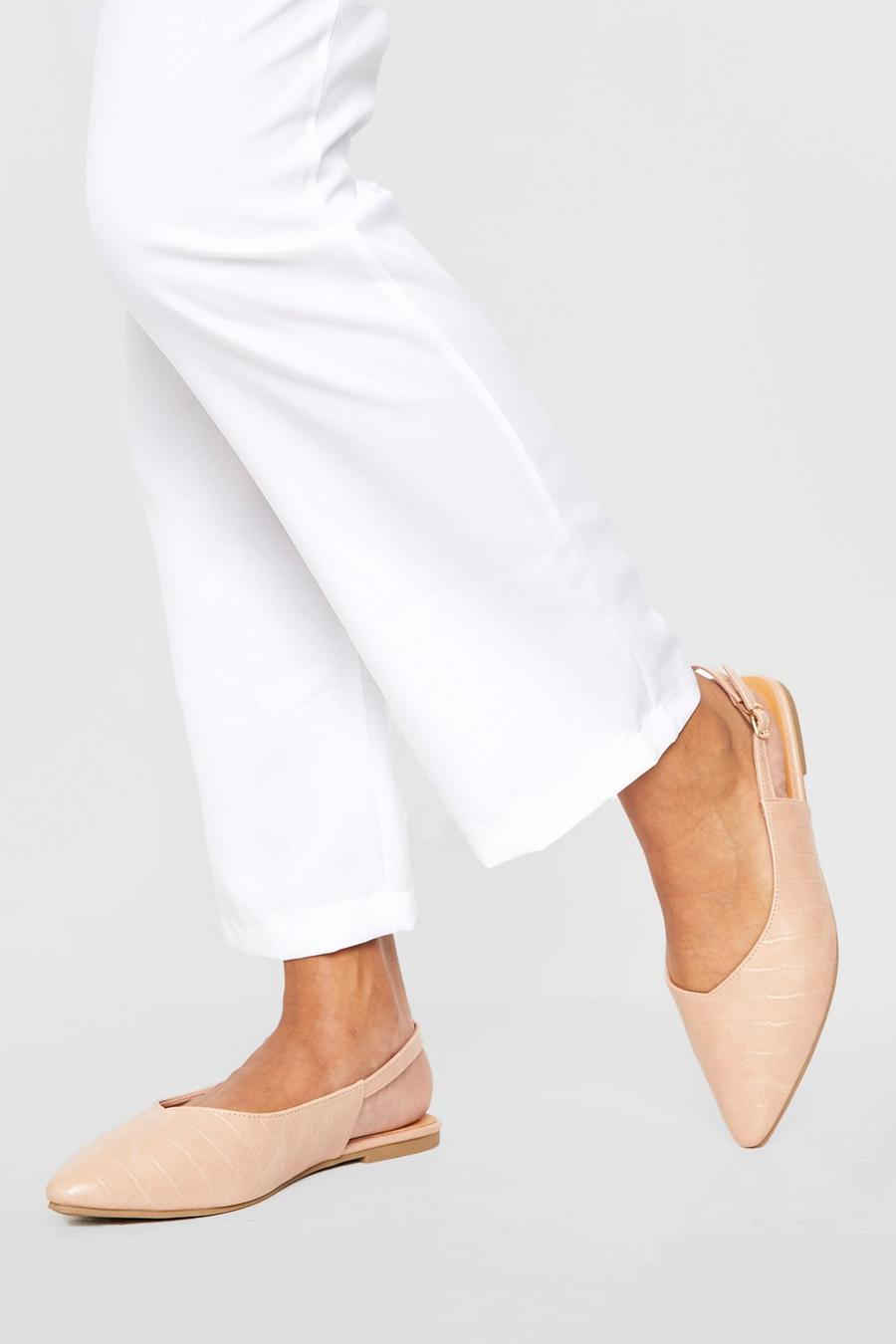 Nude Croc Slingback Pointed Flats  image number 1