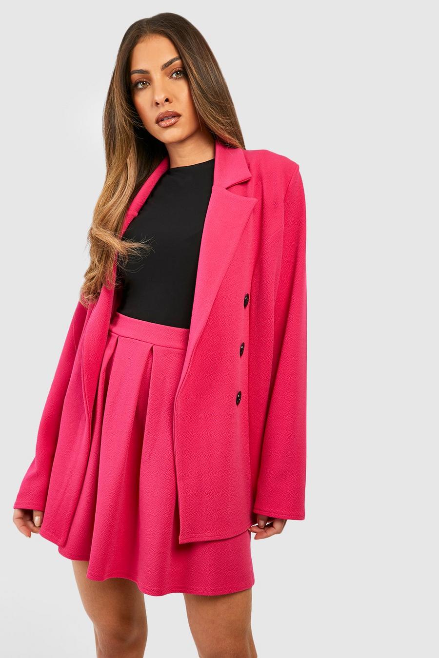 Hot pink Basic Jersey Knit Contrast Button Double Breasted Blazer image number 1
