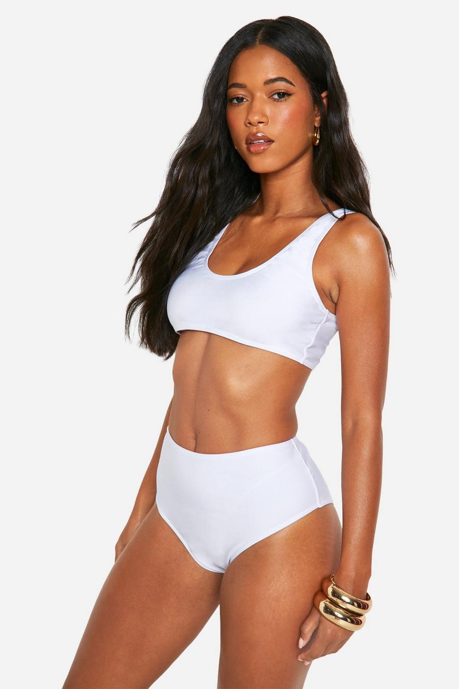 Top bikini Essentials con scollo rotondo, White