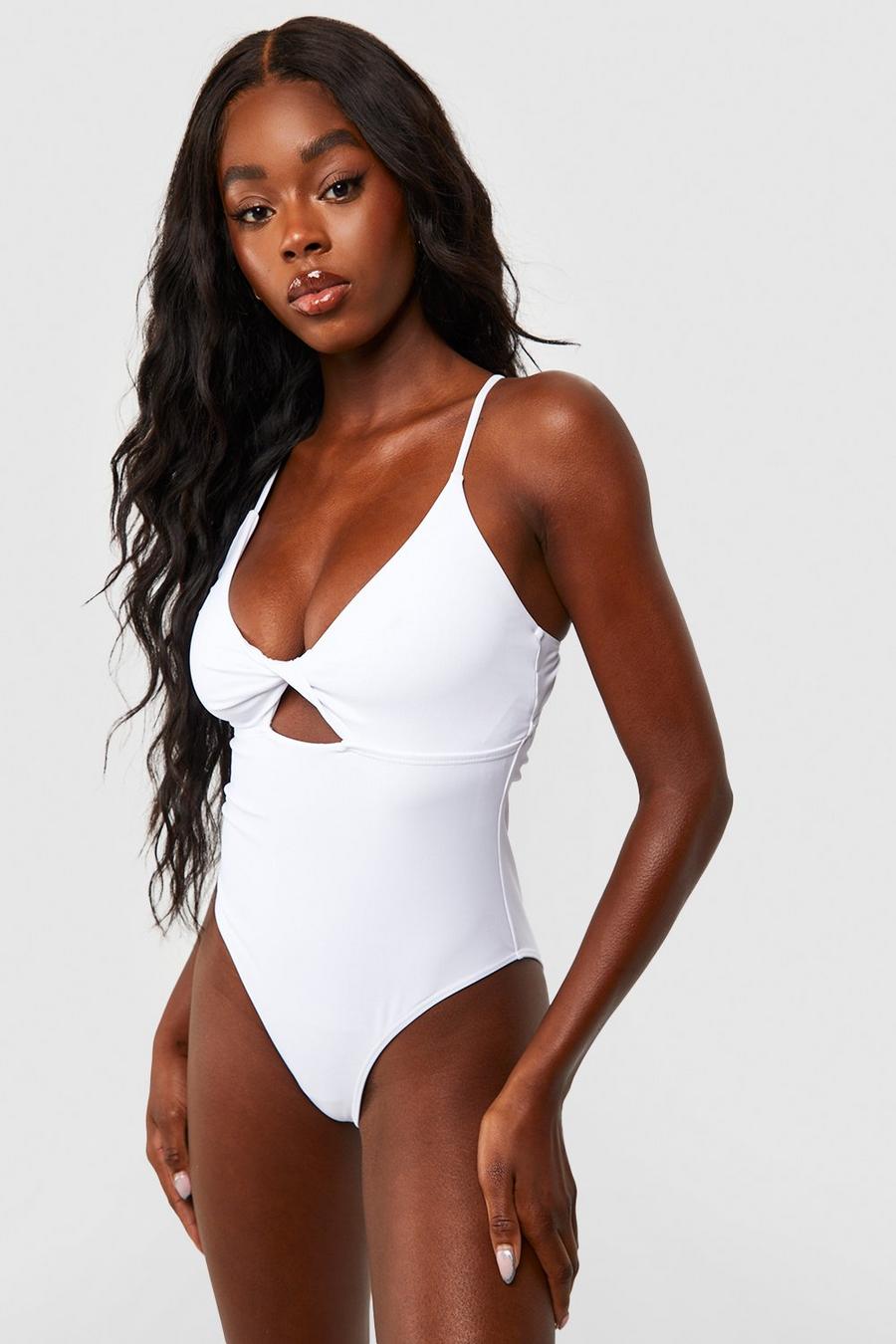 White Tummy Control Twist Front Swimsuit image number 1