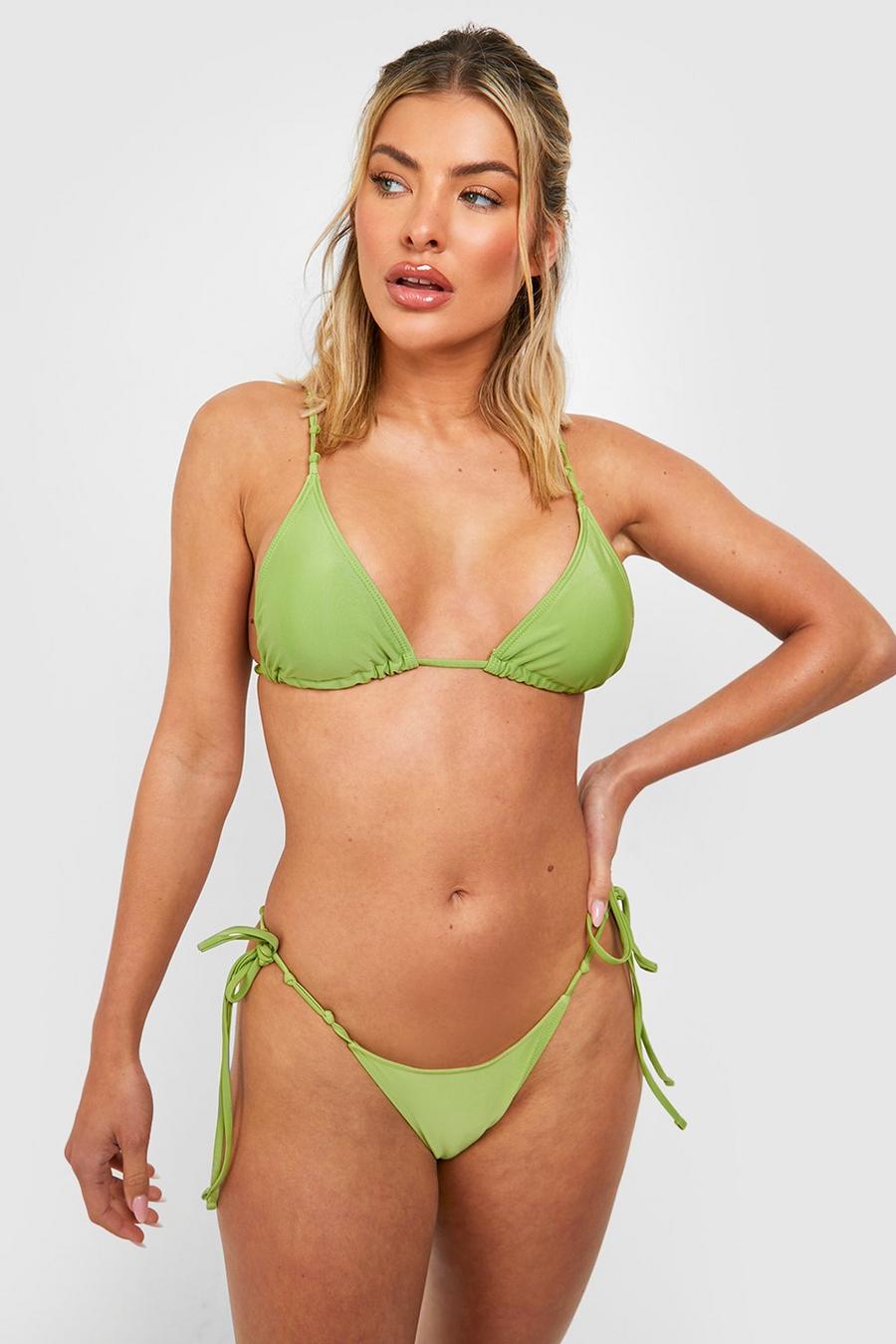 Green olive Knot Strap Detail Triangle Bikini Set  image number 1