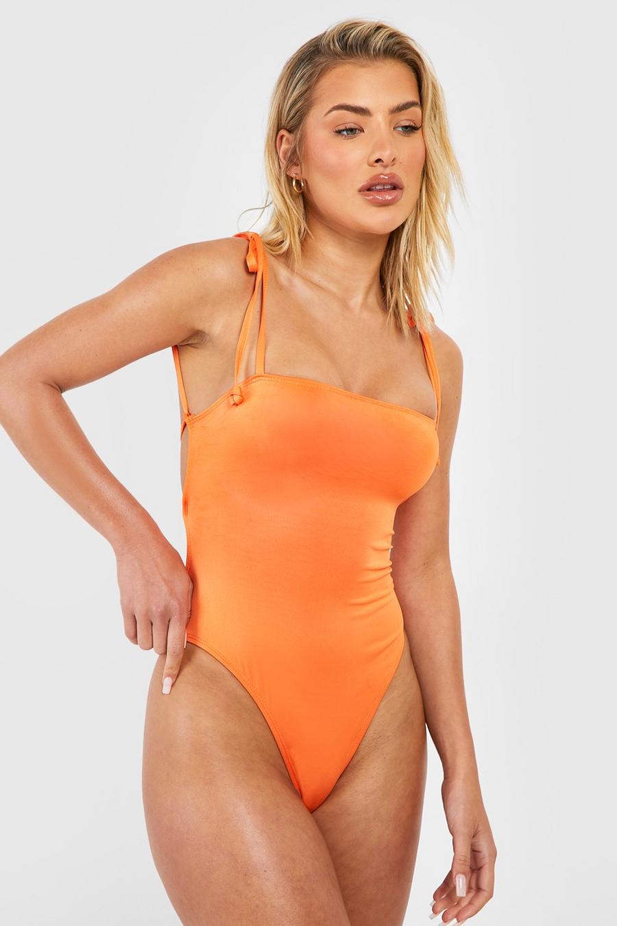 Orange Strappy Open Back Tie Swimsuit