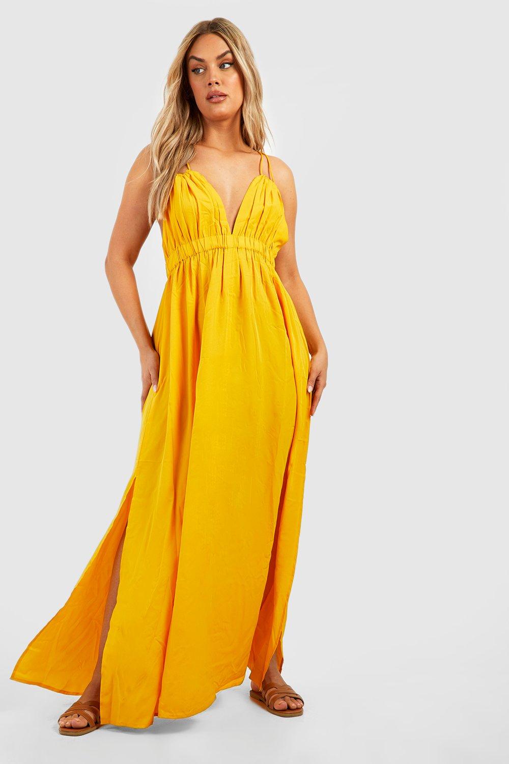 Long yellow outlet ruffle dress