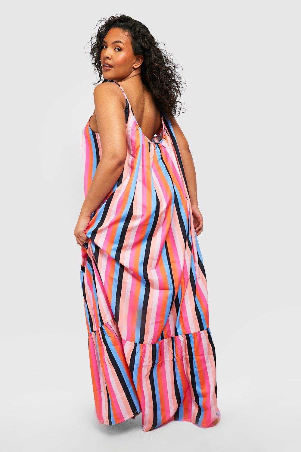 Women s Plus Stripe Drop Hem Maxi Dress Boohoo UK