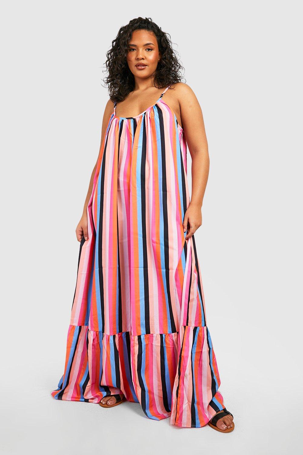 Long striped maxi 2025 dress plus size