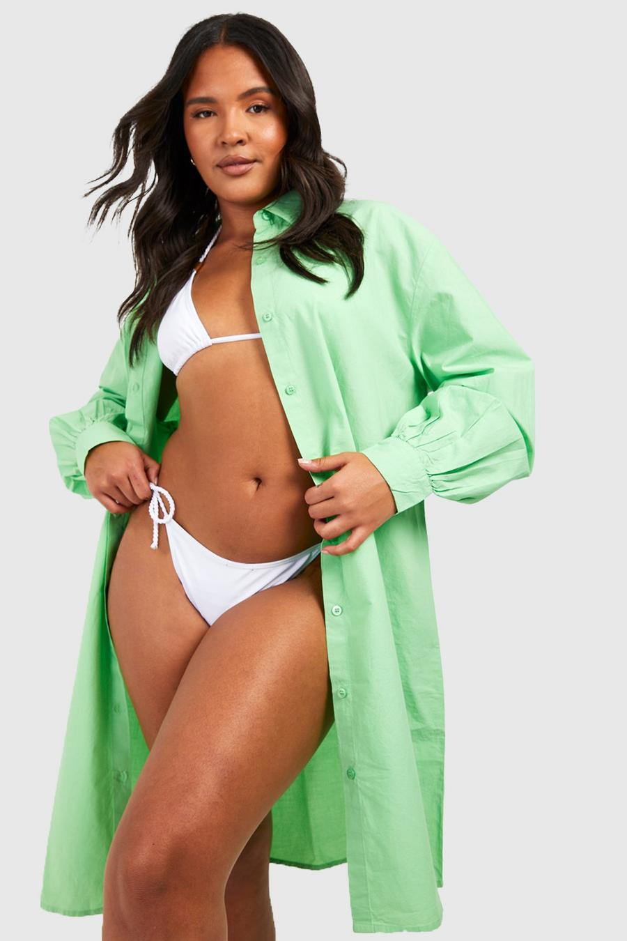 Camisa Plus larga para la playa de algodón, Apple green image number 1