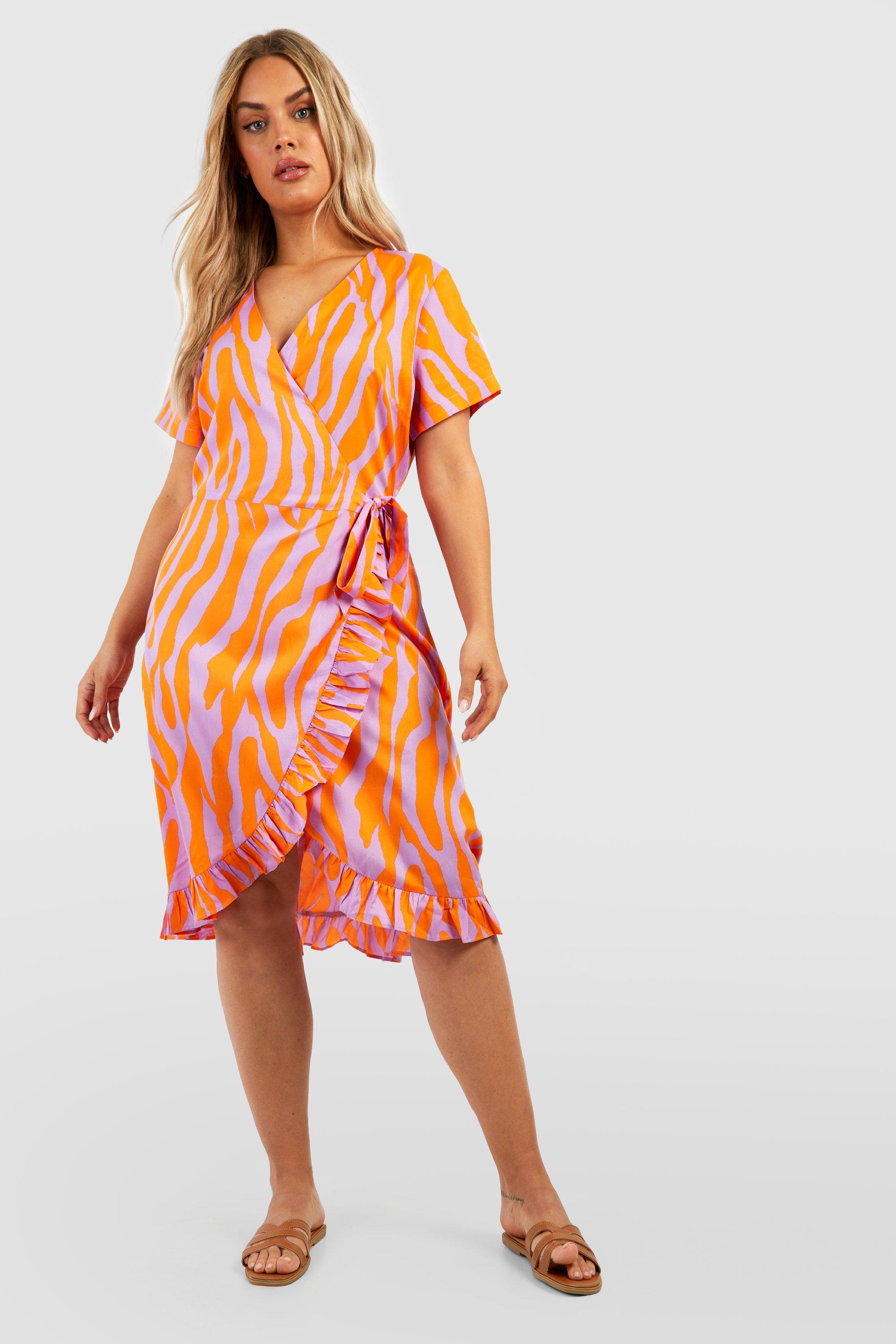 Plus Tiger Print Wrap Midi Dress