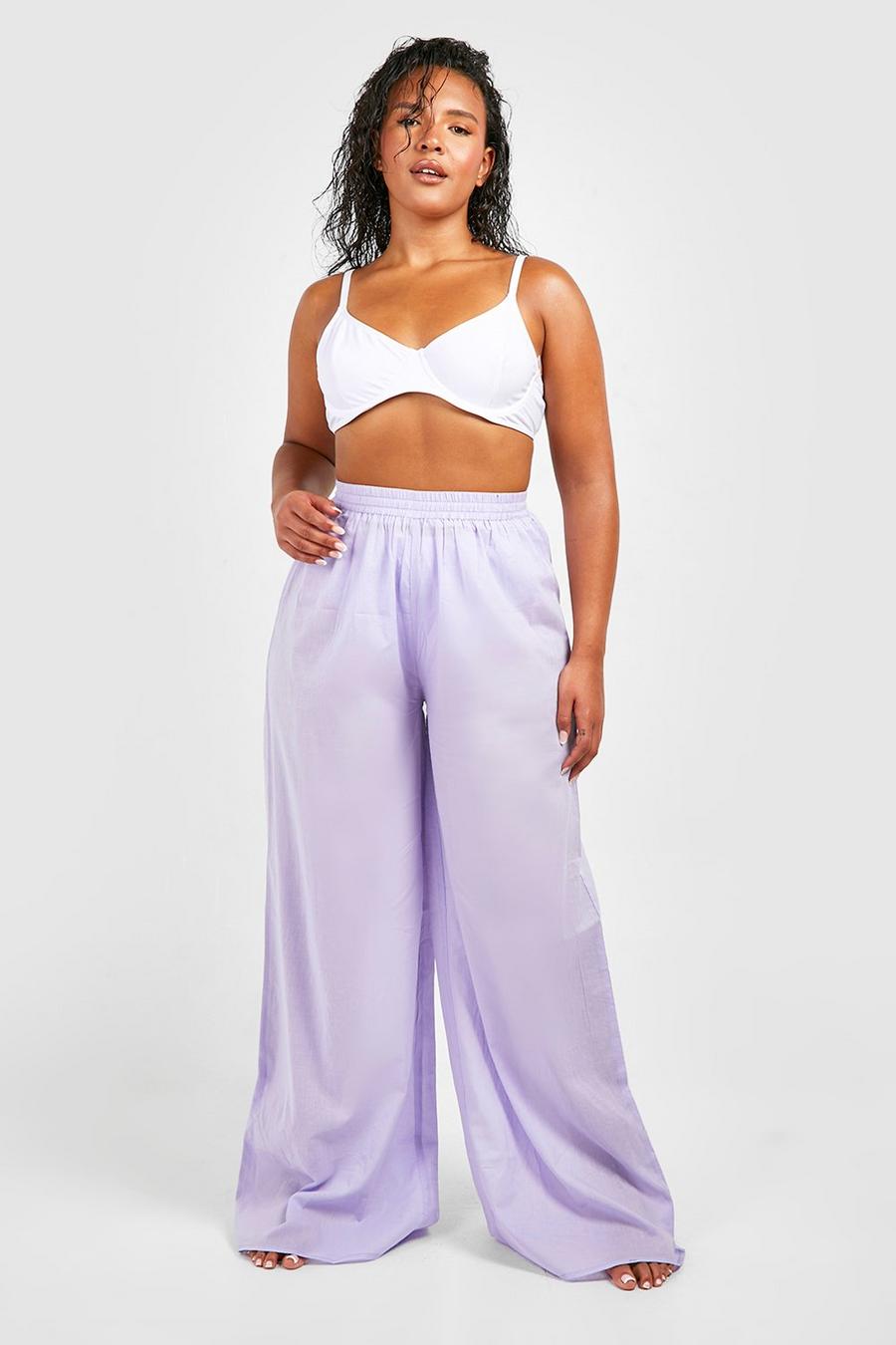 Pantaloni da mare Plus Size in cotone, Lilac image number 1