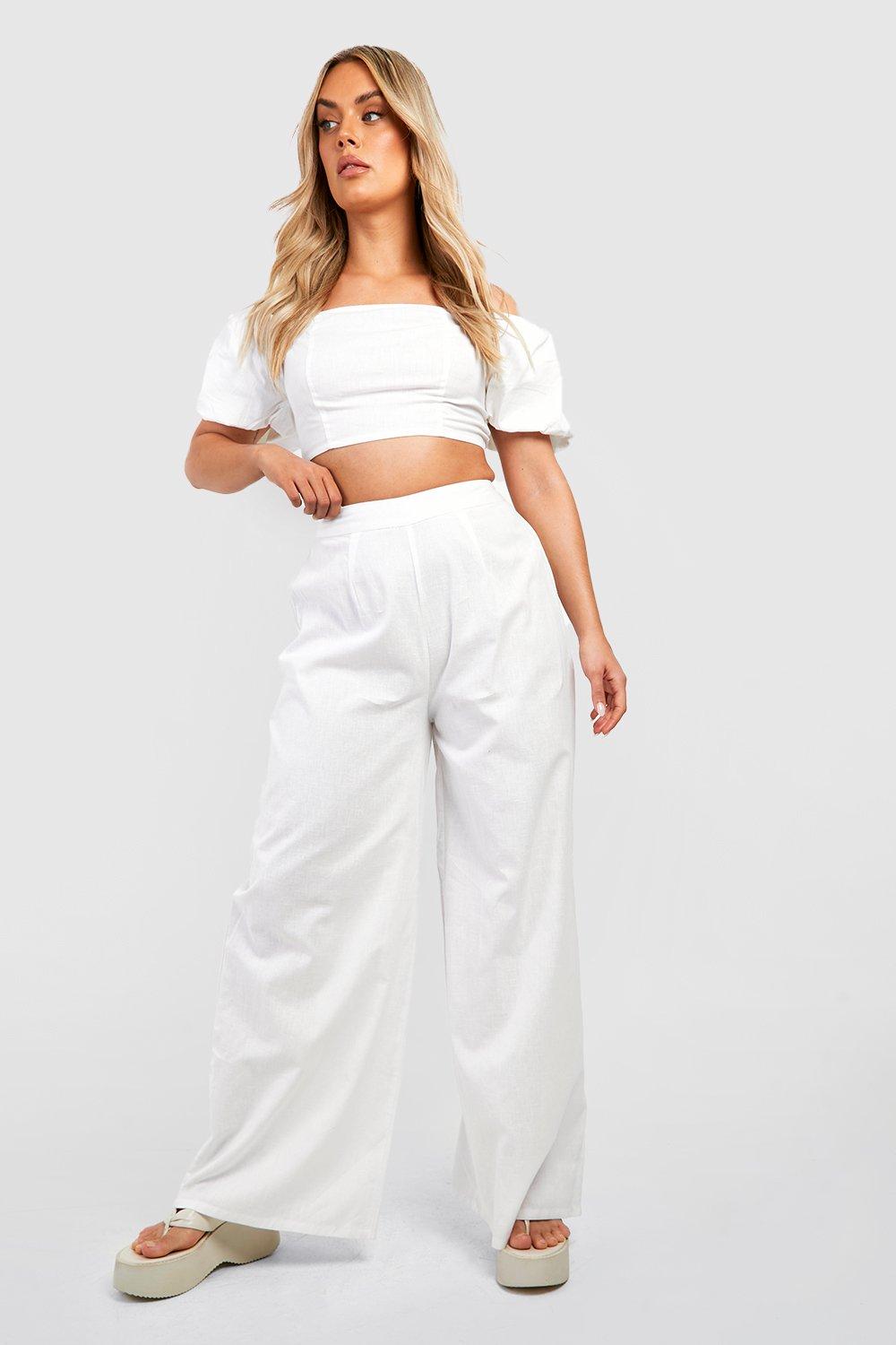 Plus Peplum Top And Wide Leg Pants Two-Piece