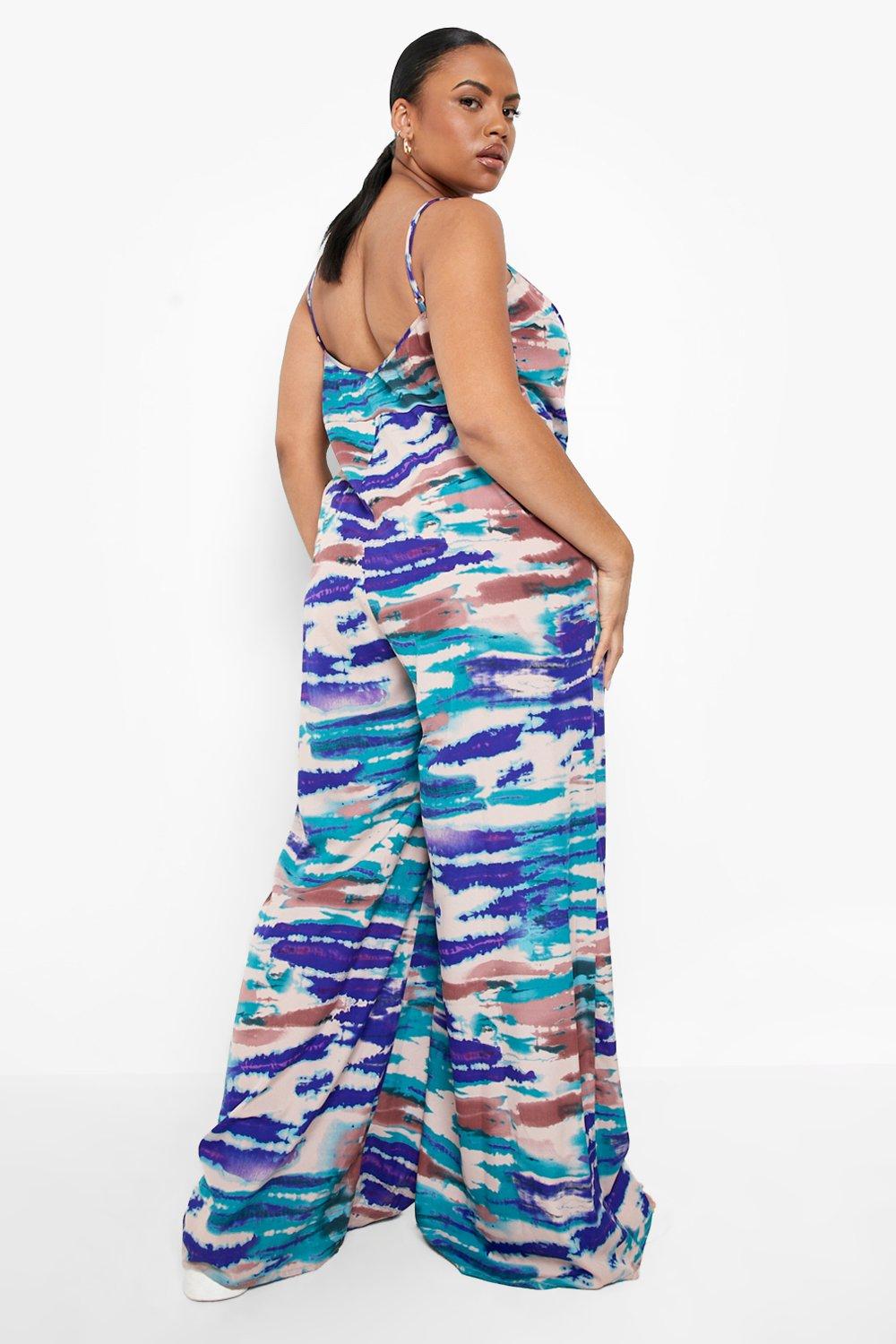 Plus Tie Dye Strappy Wide Leg Jumpsuit