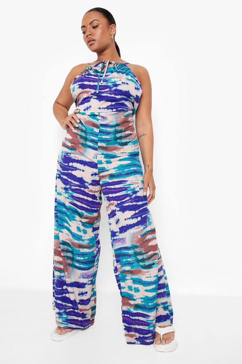 Plus Tie Dye Strappy Wide Leg Jumpsuit boohoo UK