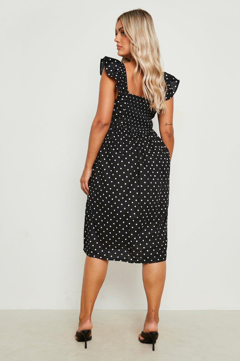 Plus Cotton Polka Dot Midi Dress