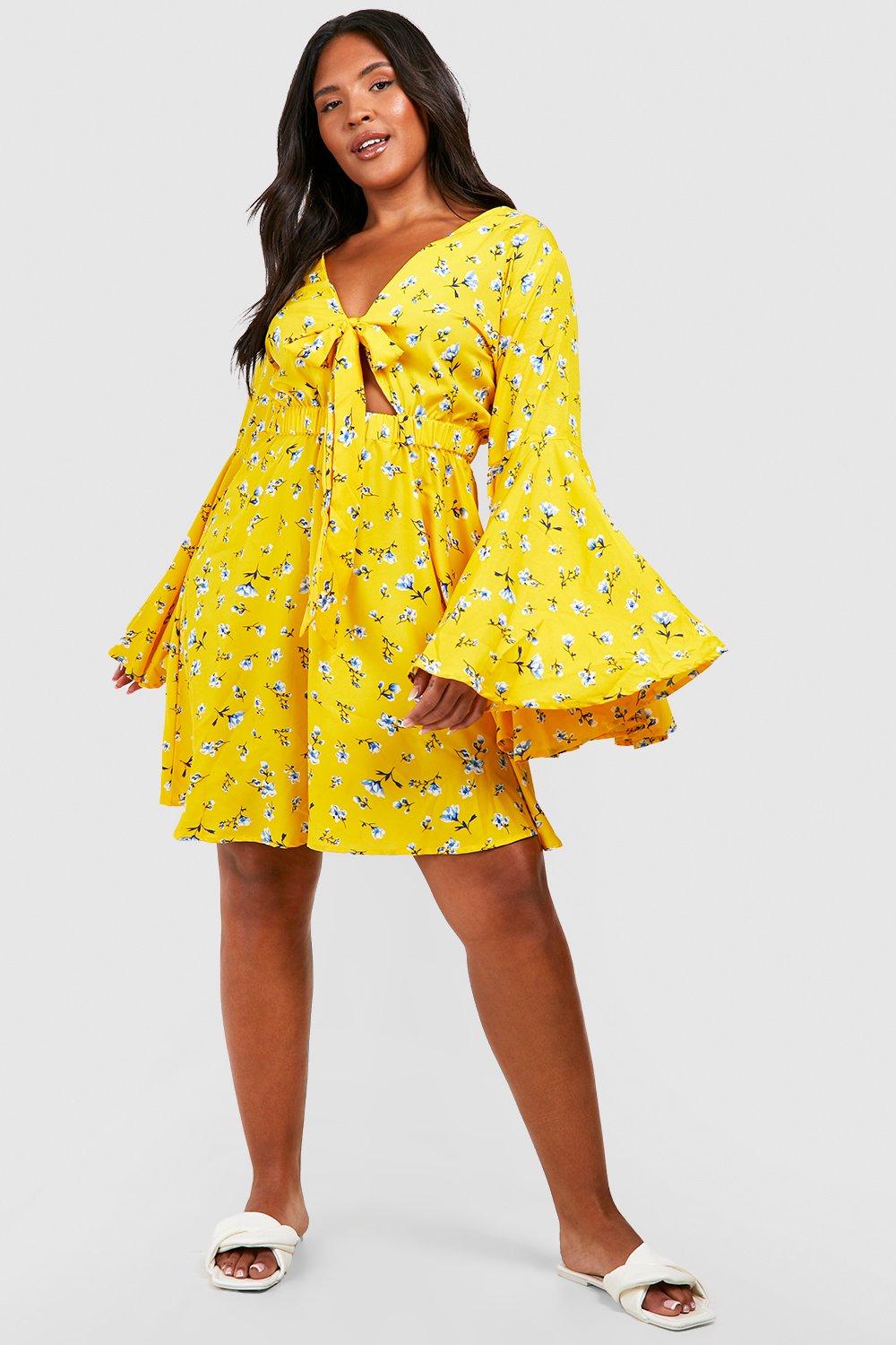 Boohoo yellow floral dress sale