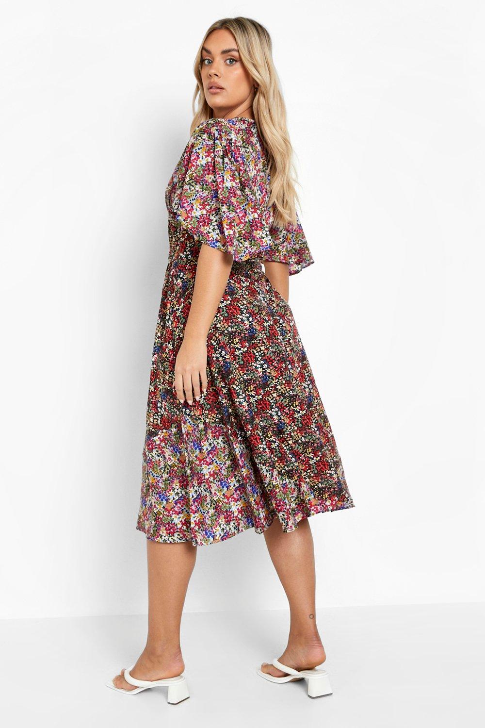 Plus Mixed Floral Panelled Midi Dress | boohoo