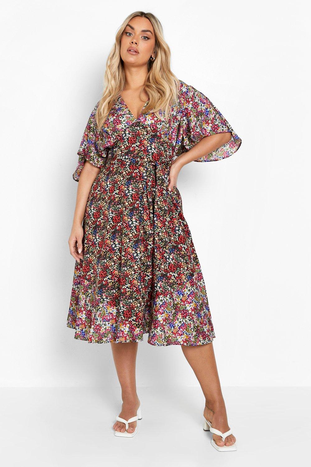 Plus Mixed Floral Panelled Midi Dress