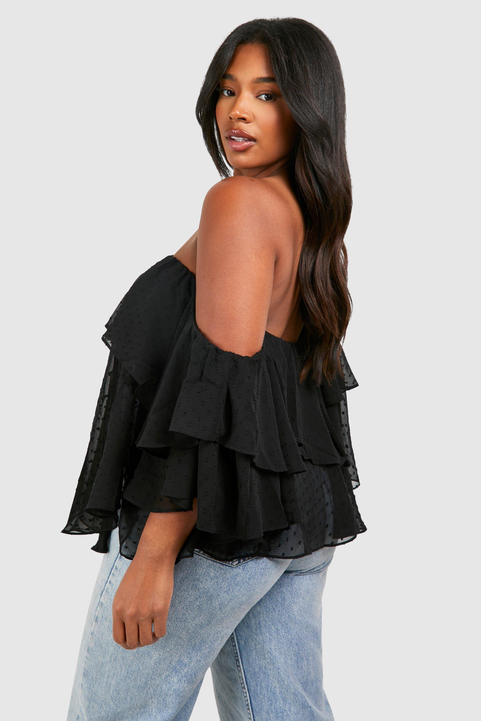 Plus Off The Shoulder Dobby Mesh Top