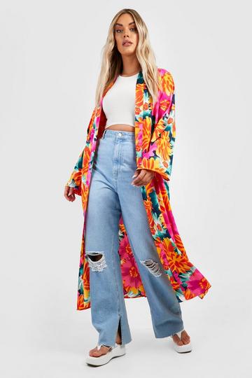 Plus Floral Maxi Kimono orange