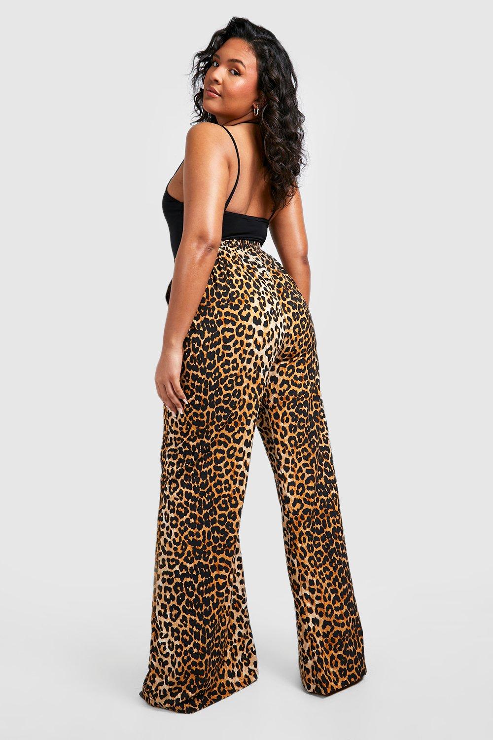 Plus Leopard Print Woven Wide Leg Pants boohoo USA