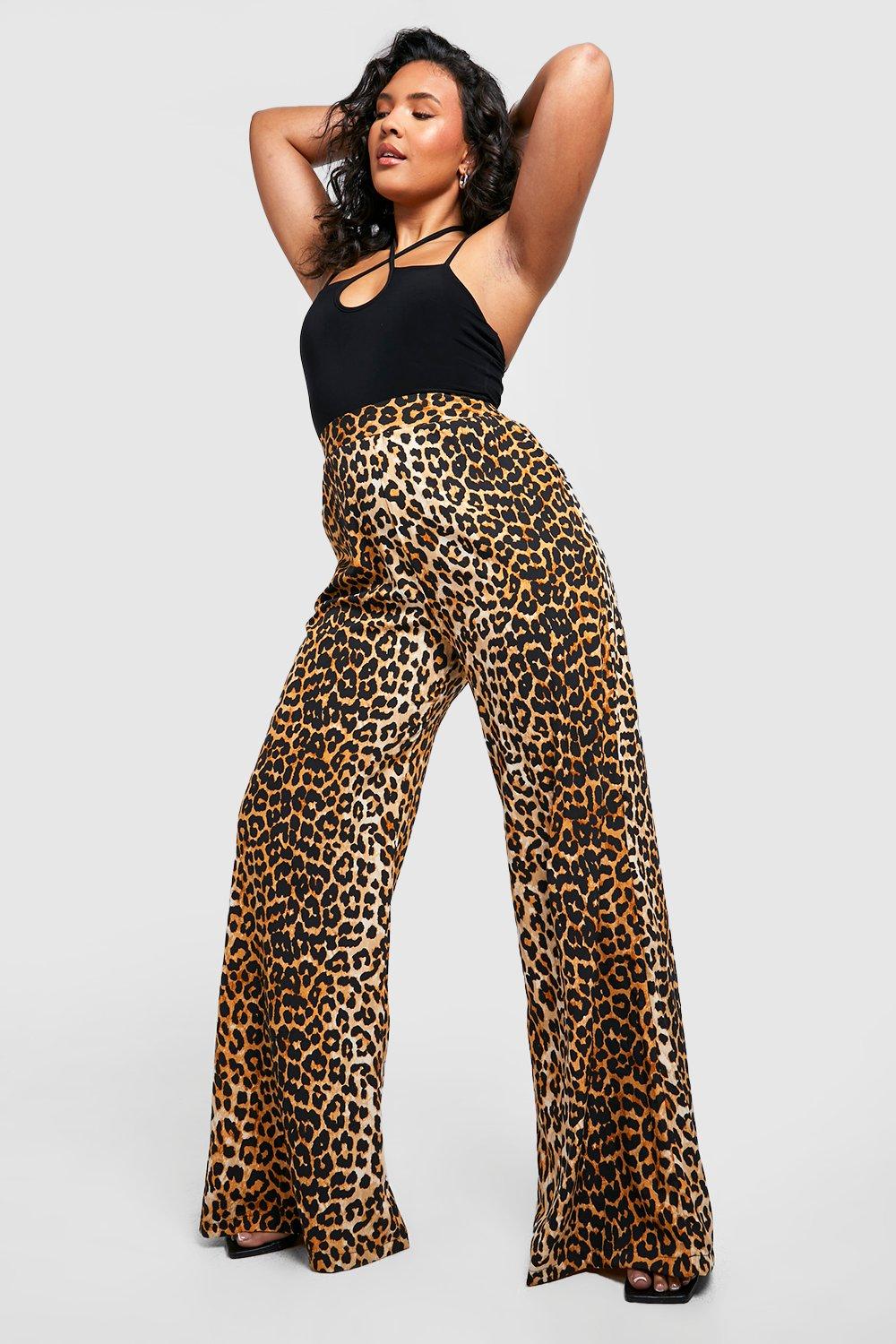 Plus Leopard Print Woven Wide Leg Pants | boohoo