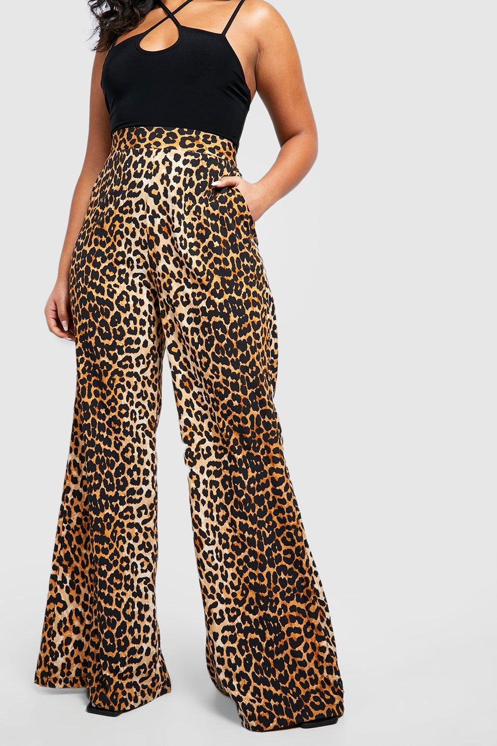 Plus Leopard Print Woven Wide Leg Pants