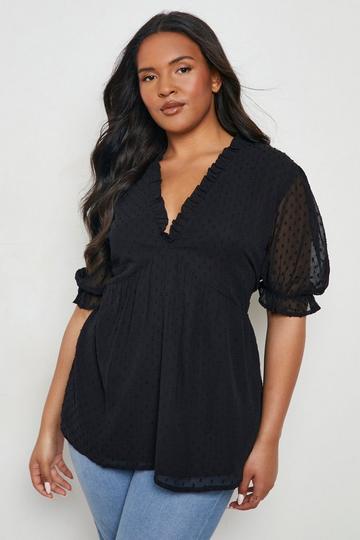 Plus Ruffle Dobby Peplum Top black