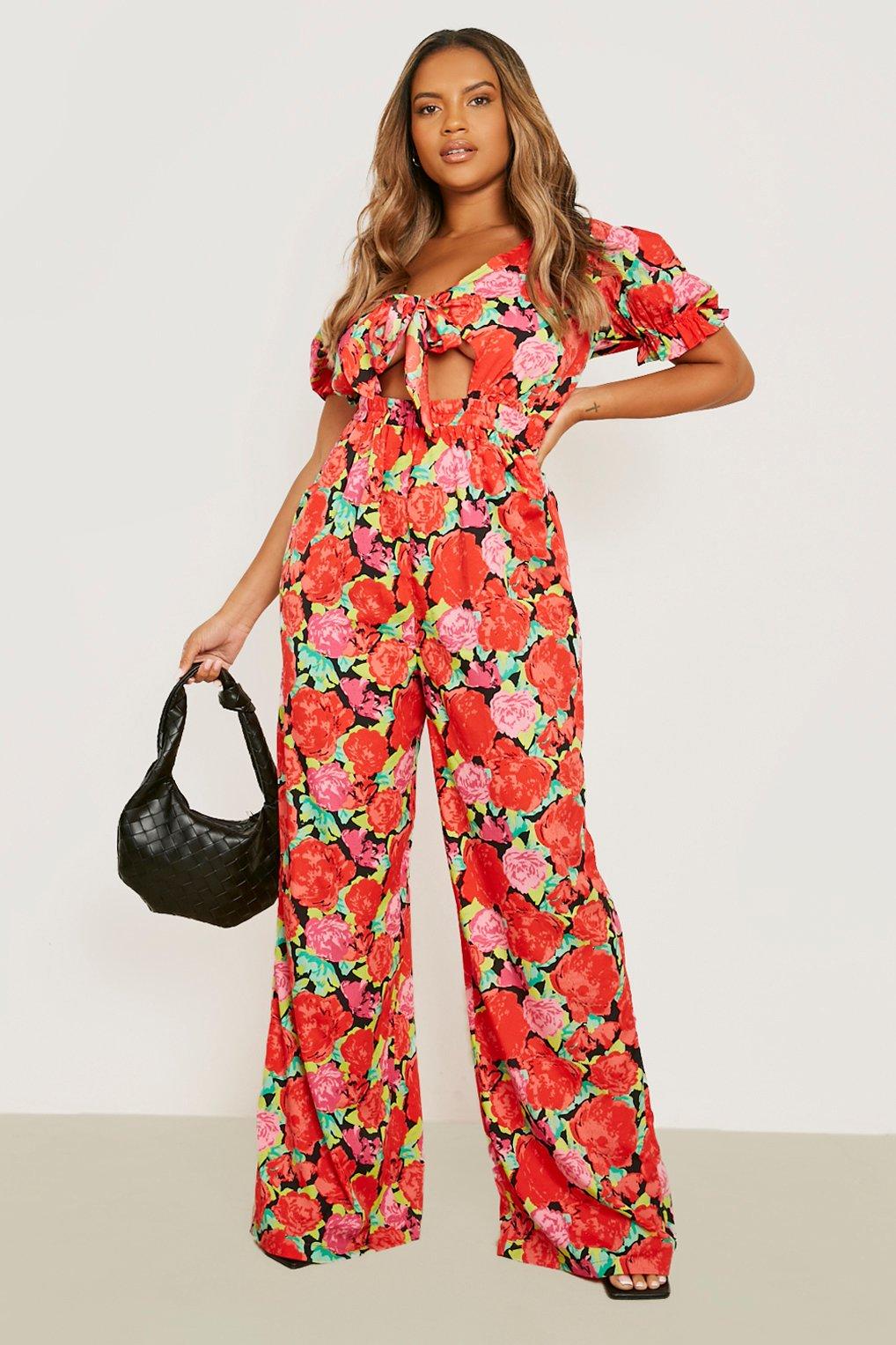 Black and red floral jumpsuit deals