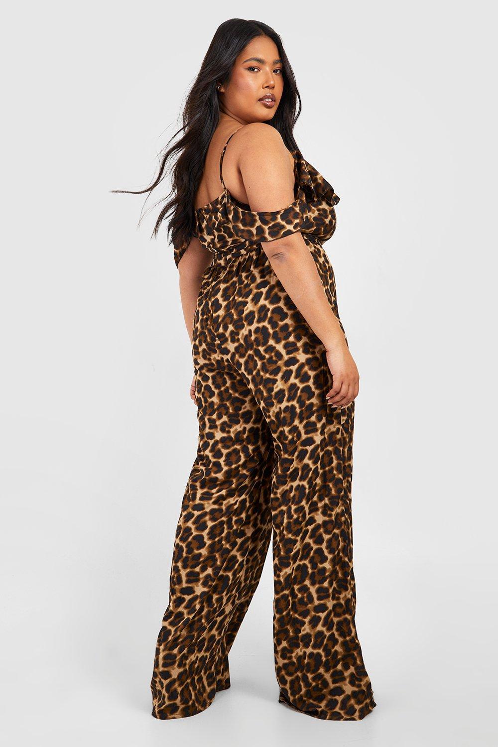 Leopard print store cold shoulder jumpsuit