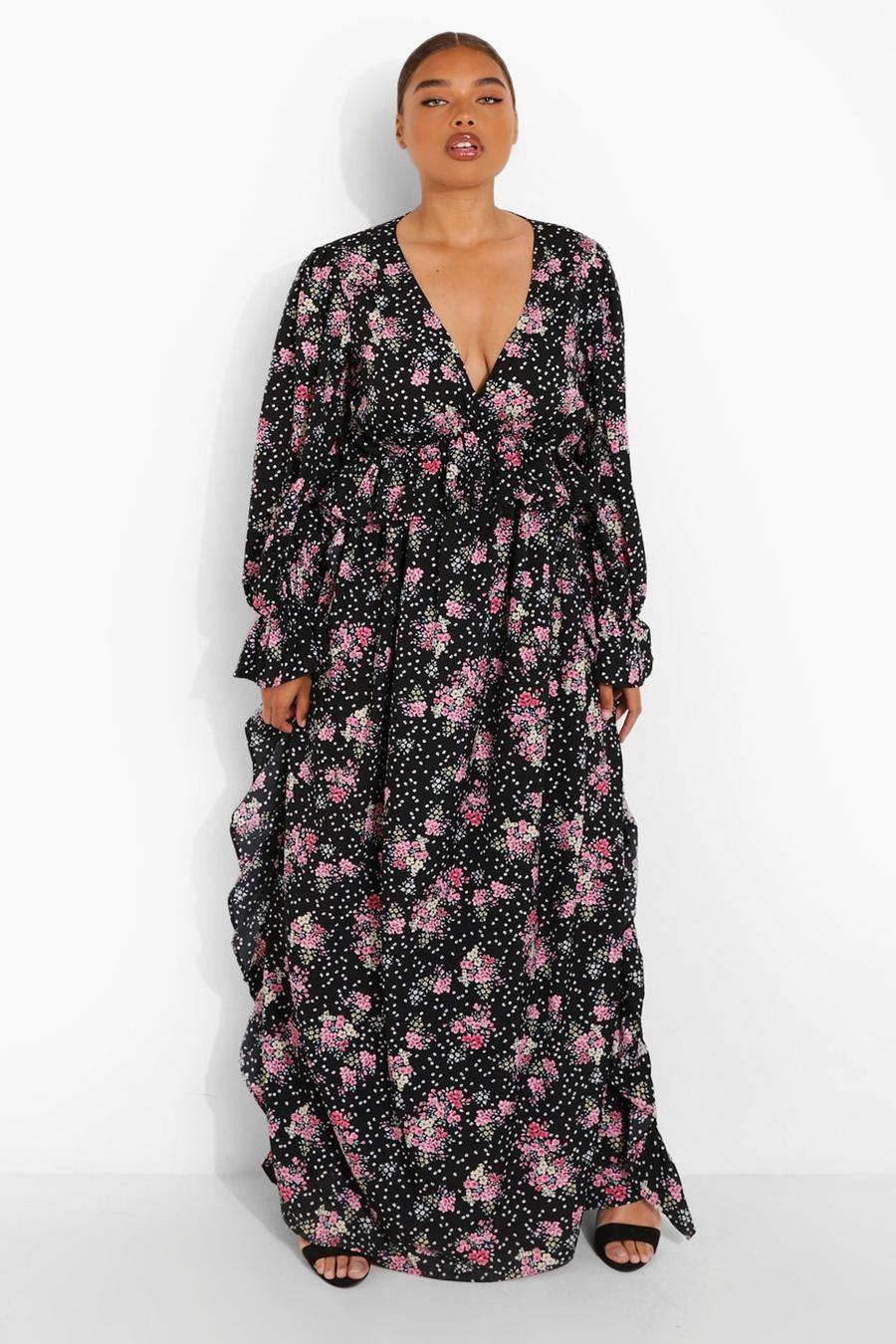 Plus Woven Ditsy Floral Ruffle Maxi Dress image number 1