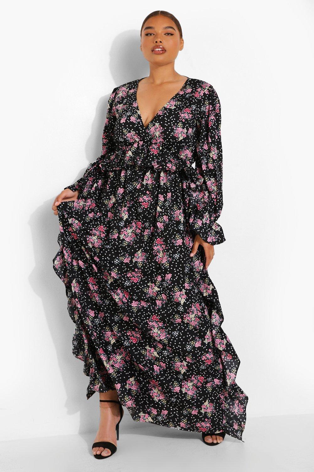 Plus Woven Ditsy Floral Ruffle Maxi Dress boohoo