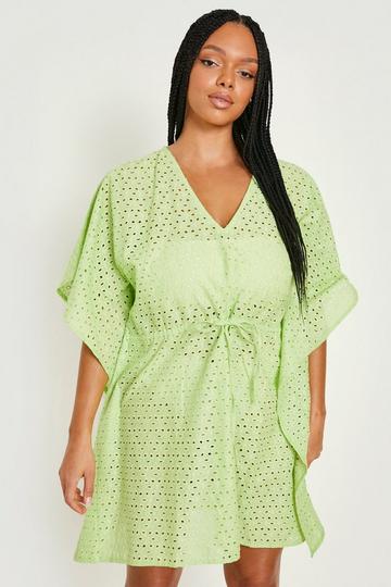 Plus Eyelet Anglaise Drawstring Kaftan lime