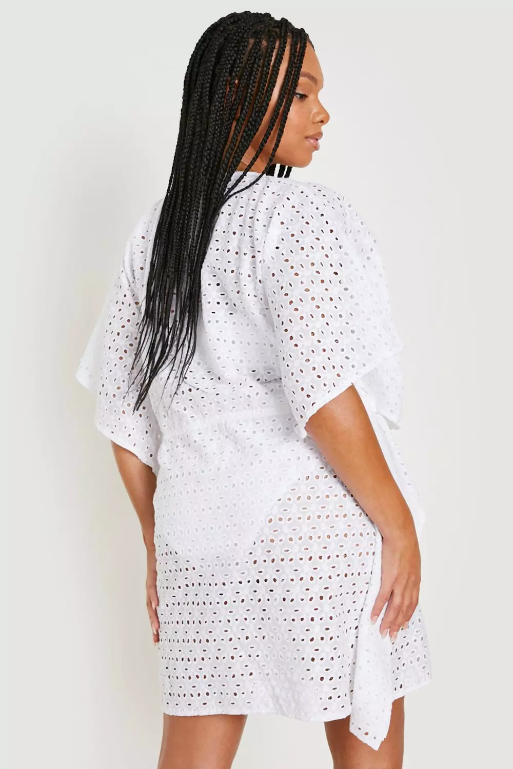 White Plus Broderie Anglaise Drawstring Kaftan alternative image
