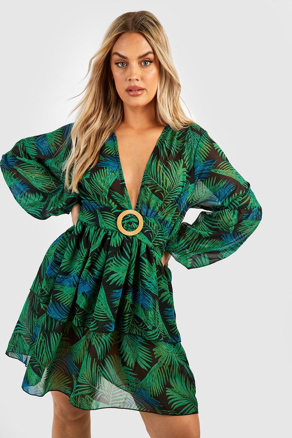 Boohoo leaf 2024 print dress